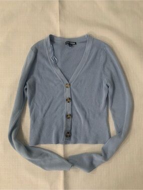 Fashion Nova Light Blue V-Neck Button Front Cardigan